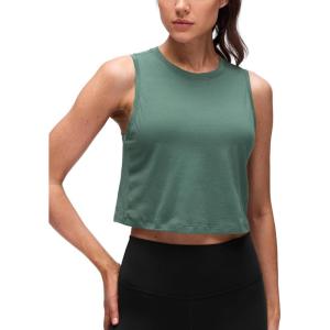 imageCRZ YOGA Pima Cotton Crop Crewneck Tank Tops for Women  Workout Sport Athletic Casual Yoga Soft Comfort Sleeveless ShirtGraphite Green