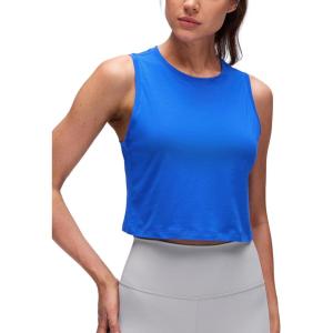 imageCRZ YOGA Pima Cotton Crop Crewneck Tank Tops for Women  Workout Sport Athletic Casual Yoga Soft Comfort Sleeveless ShirtStrong Blue