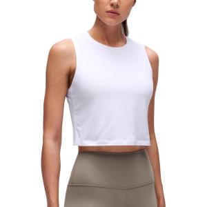 imageCRZ YOGA Pima Cotton Crop Crewneck Tank Tops for Women  Workout Sport Athletic Casual Yoga Soft Comfort Sleeveless ShirtWhite