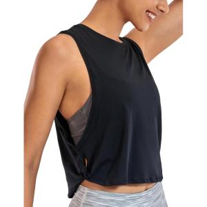 imageCRZ YOGA Pima Cotton Large Armhole Tank Tops for Women  Workout Sport Athletic Yoga Running Gym Loose Crop Sleeveless ShirtsBlack
