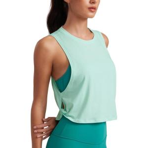 imageCRZ YOGA Pima Cotton Large Armhole Tank Tops for Women  Workout Sport Athletic Yoga Running Gym Loose Crop Sleeveless ShirtsBlue Color