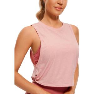 imageCRZ YOGA Pima Cotton Large Armhole Tank Tops for Women  Workout Sport Athletic Yoga Running Gym Loose Crop Sleeveless ShirtsCinnamon Ash