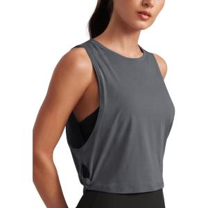 imageCRZ YOGA Pima Cotton Large Armhole Tank Tops for Women  Workout Sport Athletic Yoga Running Gym Loose Crop Sleeveless ShirtsDark Carbon