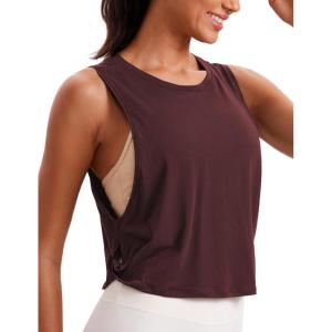 imageCRZ YOGA Pima Cotton Large Armhole Tank Tops for Women  Workout Sport Athletic Yoga Running Gym Loose Crop Sleeveless ShirtsDeep Armholedark Red