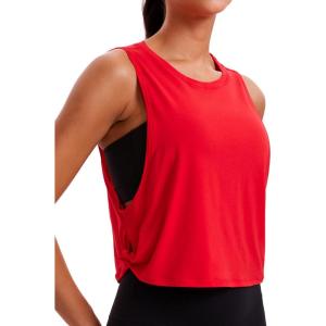 imageCRZ YOGA Pima Cotton Large Armhole Tank Tops for Women  Workout Sport Athletic Yoga Running Gym Loose Crop Sleeveless ShirtsDeep Armholefestival Red