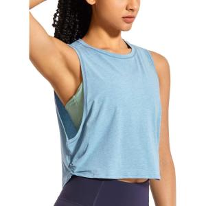 imageCRZ YOGA Pima Cotton Large Armhole Tank Tops for Women  Workout Sport Athletic Yoga Running Gym Loose Crop Sleeveless ShirtsDeep Armholeheathered Neptune Blue