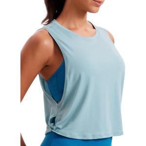 imageCRZ YOGA Pima Cotton Large Armhole Tank Tops for Women  Workout Sport Athletic Yoga Running Gym Loose Crop Sleeveless ShirtsDeep Armholepure Blue