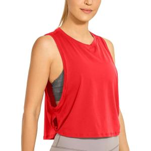 imageCRZ YOGA Pima Cotton Large Armhole Tank Tops for Women  Workout Sport Athletic Yoga Running Gym Loose Crop Sleeveless ShirtsDeep Red