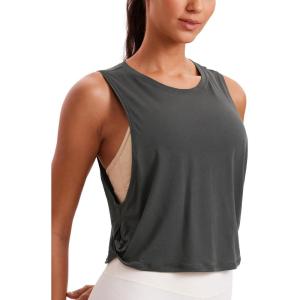 imageCRZ YOGA Pima Cotton Large Armhole Tank Tops for Women  Workout Sport Athletic Yoga Running Gym Loose Crop Sleeveless ShirtsGrey Olive