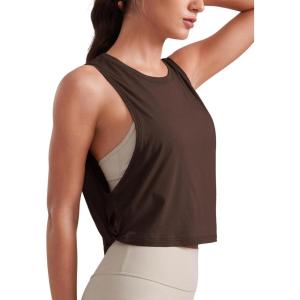 imageCRZ YOGA Pima Cotton Large Armhole Tank Tops for Women  Workout Sport Athletic Yoga Running Gym Loose Crop Sleeveless ShirtsHot Fudge Brown