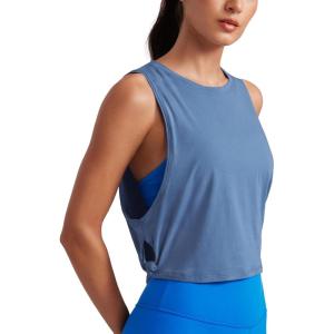 imageCRZ YOGA Pima Cotton Large Armhole Tank Tops for Women  Workout Sport Athletic Yoga Running Gym Loose Crop Sleeveless ShirtsInk Blue