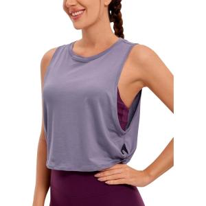 imageCRZ YOGA Pima Cotton Large Armhole Tank Tops for Women  Workout Sport Athletic Yoga Running Gym Loose Crop Sleeveless ShirtsLavender Gray