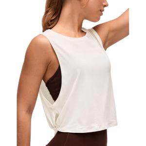 imageCRZ YOGA Pima Cotton Large Armhole Tank Tops for Women  Workout Sport Athletic Yoga Running Gym Loose Crop Sleeveless ShirtsMilky White Bone