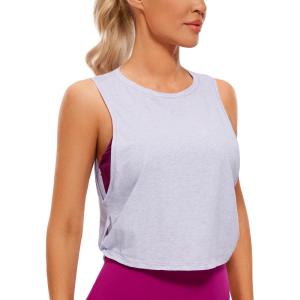 imageCRZ YOGA Pima Cotton Large Armhole Tank Tops for Women  Workout Sport Athletic Yoga Running Gym Loose Crop Sleeveless ShirtsViolet Ash