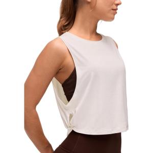 imageCRZ YOGA Pima Cotton Large Armhole Tank Tops for Women  Workout Sport Athletic Yoga Running Gym Loose Crop Sleeveless ShirtsWhite Apricot