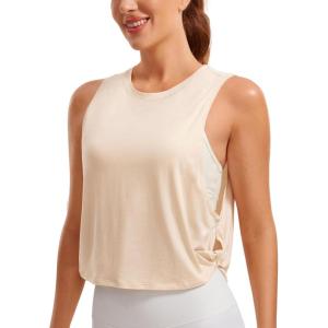 imageCRZ YOGA Pima Cotton Large Armhole Tank Tops for Women  Workout Sport Athletic Yoga Running Gym Loose Crop Sleeveless ShirtsWhite Opal