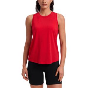 imageCRZ YOGA Quick Dry Racerback Tank Tops for Women Hip Length  Workout Athletic Running Gym Sleeveless Shirts CrewneckAurora Red