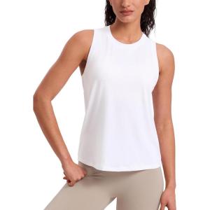 imageCRZ YOGA Quick Dry Racerback Tank Tops for Women Hip Length  Workout Athletic Running Gym Sleeveless Shirts CrewneckWhite