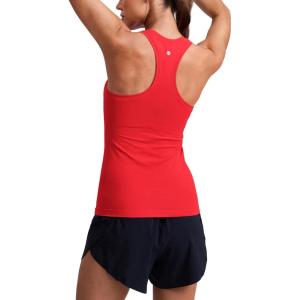 imageCRZ YOGA Seamless Workout Tank Tops for Women Hip Length  Athletic Running Gym Sleeveless Shirts Racerback CrewneckDeep Red