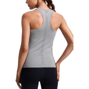 imageCRZ YOGA Seamless Workout Tank Tops for Women Hip Length  Athletic Running Gym Sleeveless Shirts Racerback CrewneckSlate Grey Marl