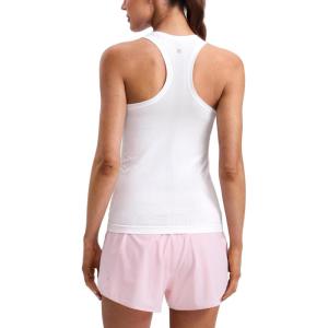 imageCRZ YOGA Seamless Workout Tank Tops for Women Hip Length  Athletic Running Gym Sleeveless Shirts Racerback CrewneckWhite