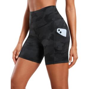 imageCRZ YOGA Butterluxe Biker Shorts Pockets 5  High Waisted Volleyball Workout Athletic Yoga WomensDark Grey Camouflage 2