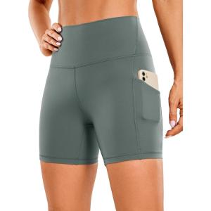 imageCRZ YOGA Butterluxe Biker Shorts Pockets 5  High Waisted Volleyball Workout Athletic Yoga WomensGrey Sage