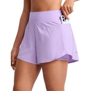 imageCRZ YOGA 2 in 1 Double Layer Running Shorts for Women 3  High Waisted for Athletic Tennis Workout with Zip PocketsLilac