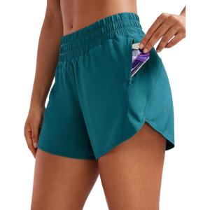 imageCRZ YOGA Dolphin Athletic Shorts for Women 5  Mid Waisted Quick Dry for Running Workout Gym Track with Zip PocketBorealis Green