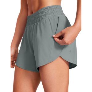 imageCRZ YOGA Dolphin Athletic Shorts for Women 5  Mid Waisted Quick Dry for Running Workout Gym Track with Zip PocketGrey Sage