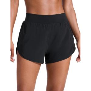 imageCRZ YOGA Dolphin Flat Waist Athletic Shorts for Women 3  High Rise Quick Dry for Running Workout Gym Track with Zip PocketsBlack