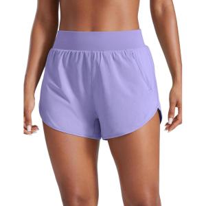 imageCRZ YOGA Dolphin Flat Waist Athletic Shorts for Women 3  High Rise Quick Dry for Running Workout Gym Track with Zip PocketsDark Lavender Purple