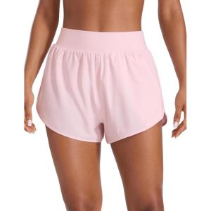 imageCRZ YOGA Dolphin Flat Waist Athletic Shorts for Women 3  High Rise Quick Dry for Running Workout Gym Track with Zip PocketsStrawberry Pink