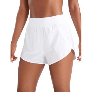 imageCRZ YOGA Dolphin Flat Waist Athletic Shorts for Women 3  High Rise Quick Dry for Running Workout Gym Track with Zip PocketsWhite