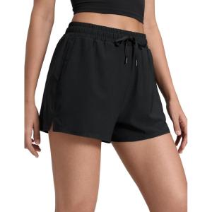 imageCRZ YOGA Drapey 2 in 1 Athletic Shorts for Women  High Waisted V Slit Casual Tennis Running with PocketsBlack