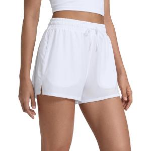 imageCRZ YOGA Drapey 2 in 1 Athletic Shorts for Women  High Waisted V Slit Casual Tennis Running with PocketsWhite
