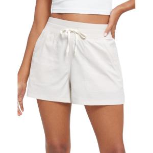 imageCRZ YOGA Lightweight Casual Shorts for Women 35  High Waisted Linerless for Athletic Lounge Hiking with Zip PocketsMilky White Bone