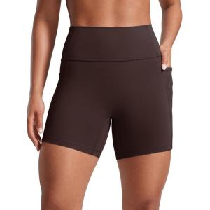 imageCRZ YOGA Secretsculpt Butterlift Biker Shorts Pockets 5  No Front Seam Womens High Waist Workout Booty Scrunch ButtHot Fudge Brown