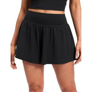 imageCRZ YOGA Softretch 2 in 1 Flowy Shorts for Women  High Waisted Causal Yoga Lounge Workout with PocketsBlack