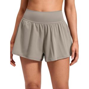 imageCRZ YOGA Softretch 2 in 1 Flowy Shorts for Women  High Waisted Causal Yoga Lounge Workout with PocketsWarm Ash Grey