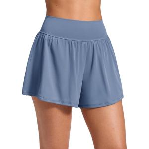 imageCRZ YOGA Softretch 2 in 1 Flowy Shorts for Women  High Waisted Causal Yoga Lounge Workout with PocketsWashed Denim