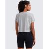 imageCRZ YOGA Pima Cotton Relaxed Crop TShirts for Women  Workout Athletic Gym Casual Short Sleeve Shirts Loose Crewneck TopsLight Grey Heather