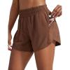 imageCRZ YOGA Dolphin Athletic Shorts for Women 5  Mid Waisted Quick Dry for Running Workout Gym Track with Zip PocketCoffee Brown