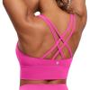 imageCRZ YOGA Naked Feeling Strappy Longline Sports Bras for Women  Medium Impact Criss Cross Yoga Padded Workout Crop TopHibiscus Purple