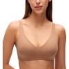 imageCRZ YOGA Softhold Double Lined Deep V Bralette  Womens Adjustable Straps Wireless Plunge TShirt Everyday Bra Comfy SmoothGravel Beige
