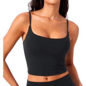 imageCRZ YOGA Butterlift Adjustable U Back Crop Tank Tops for Women  Padded Camisole Scoop Neck Workout Longline Sports BrasBlack