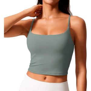 imageCRZ YOGA Butterlift Adjustable U Back Crop Tank Tops for Women  Padded Camisole Scoop Neck Workout Longline Sports BrasGrey Sage