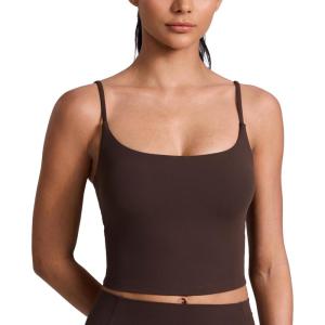 imageCRZ YOGA Butterlift Adjustable U Back Crop Tank Tops for Women  Padded Camisole Scoop Neck Workout Longline Sports BrasHot Fudge Brown