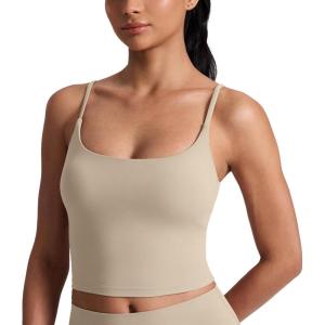 imageCRZ YOGA Butterlift Adjustable U Back Crop Tank Tops for Women  Padded Camisole Scoop Neck Workout Longline Sports BrasOak