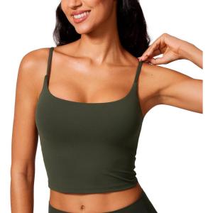 imageCRZ YOGA Butterlift Adjustable U Back Crop Tank Tops for Women  Padded Camisole Scoop Neck Workout Longline Sports BrasOlive Green